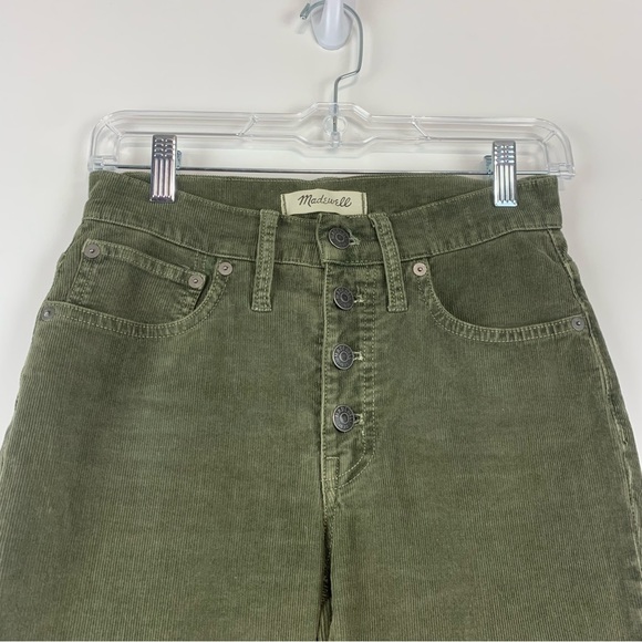Madewell Cali Demi-Boot Corduroy Cropped Pants Green 24 Raw Hem Button Fly - Picture 2 of 14
